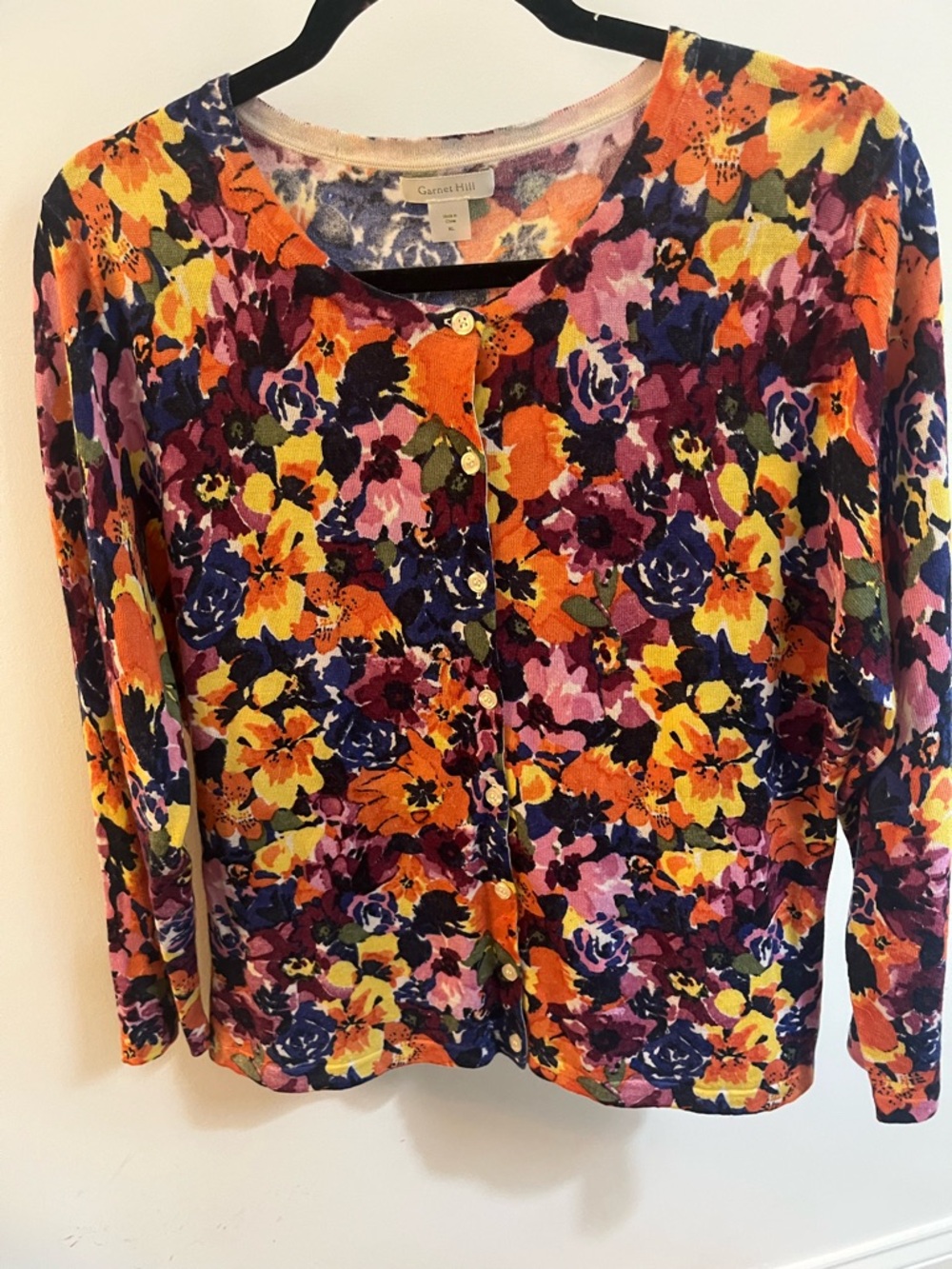 Garnet Hill Multicolor Floral Cardigan in Orange, Purple, Pink, Yellow